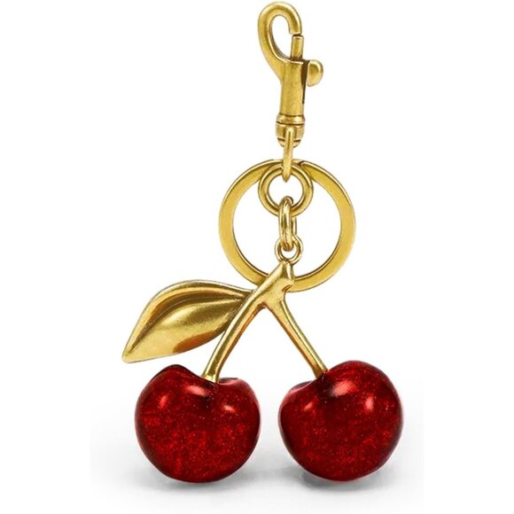 Cherry Bag Charm with Key Ring and Clip Sparkling Resin & Metal Accessory - Picture 1 of 6